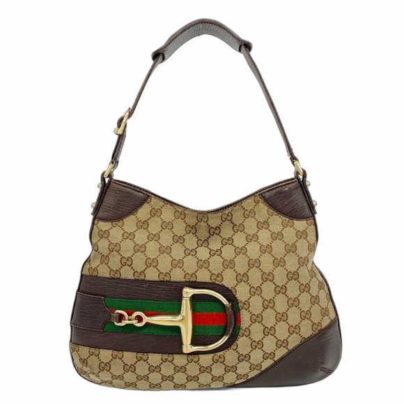 GUCCI Handbags - Gucci GG Canvas Sherry Line Horsebit Shoulder Bag 137388 Brown Beige Women's